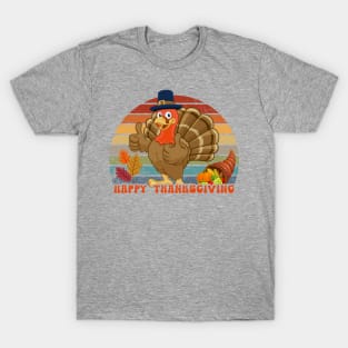 Happy Thanksgiving 2023-Retro Sunset Design T-Shirt